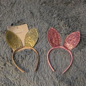 Glittery Bunny Ear Headbands in Gold and Pink